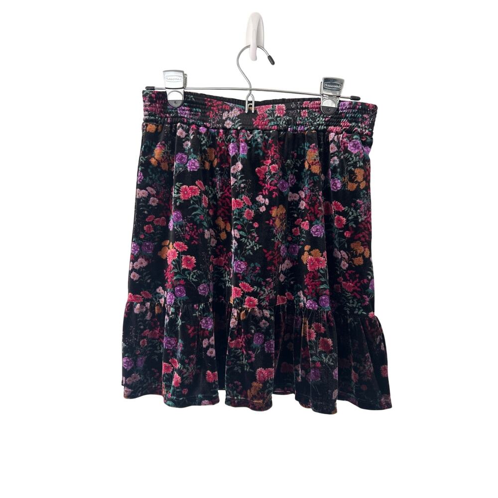 Loft Black Dark Romantic Floral Velvet Micro Mini Skirt Extra Small